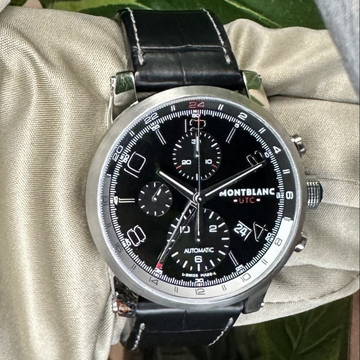Montblanc TimeWalker UTC 43mm Stainless Steel Leather Strap Watch with Box