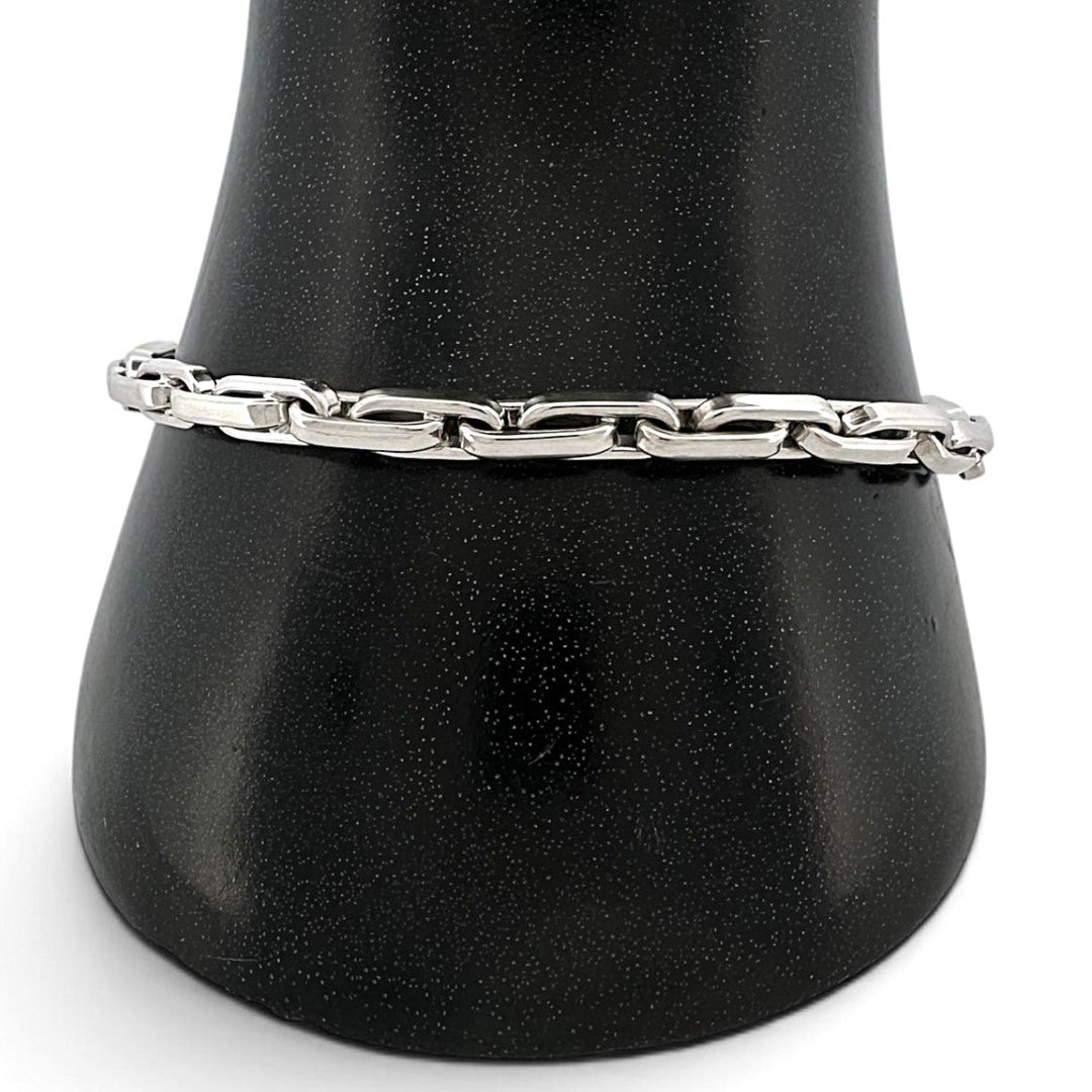 8 Inch Rectangular Box Link Bracelet in Solid 14k White Gold