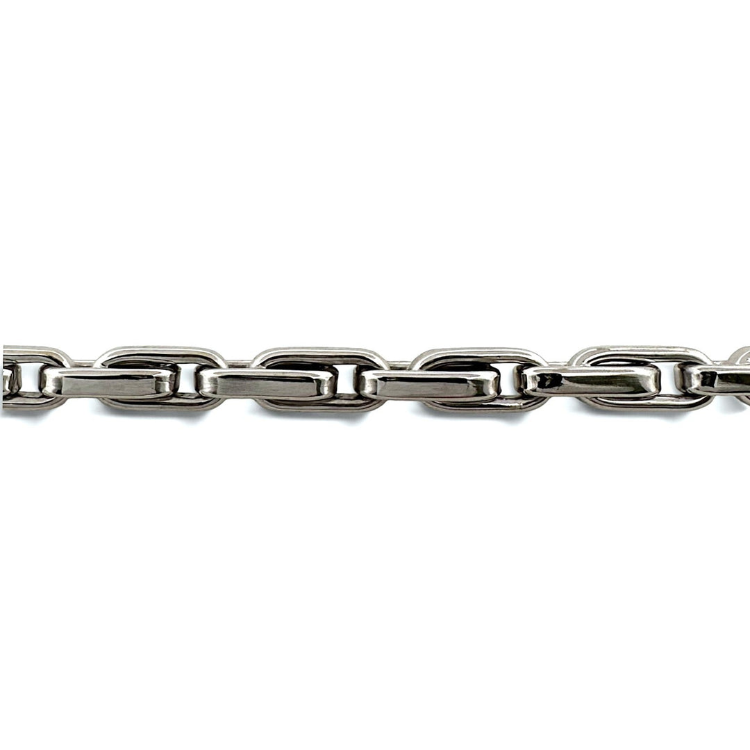 8 Inch Rectangular Box Link Bracelet in Solid 14k White Gold