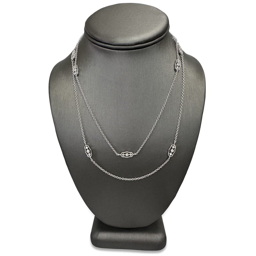 0.65ctw Round Brilliant Natural Diamond 35" Chain Necklace in 18k White Gold