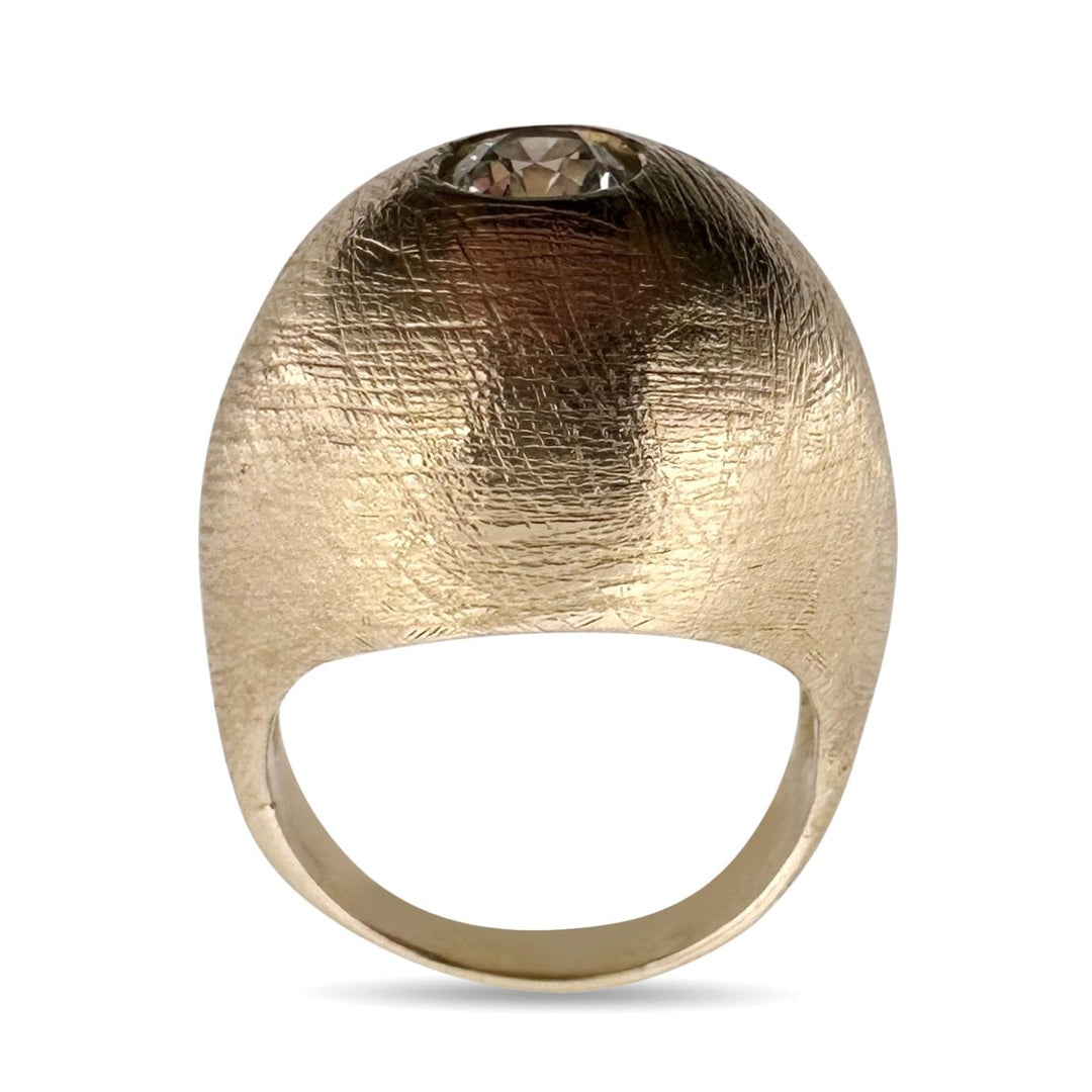 Vintage 0.72ct Old European Cut Natural Diamond Bombé Cocktail Ring in 14k Yellow Gold