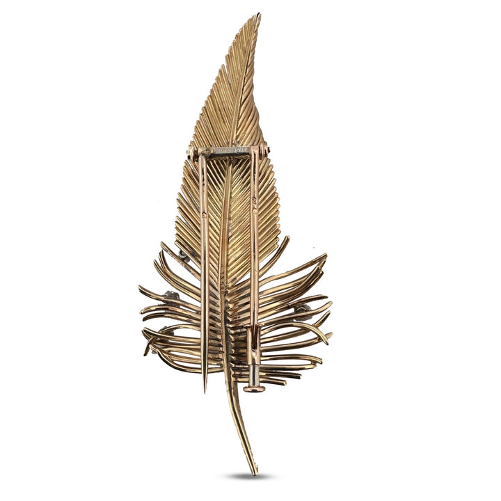Vintage 0.30ctw Natural Diamond Feather Brooch in 18k Yellow Gold by Boucheron