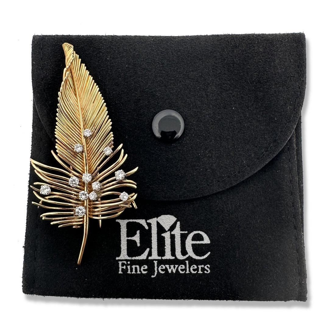 Vintage 0.30ctw Natural Diamond Feather Brooch in 18k Yellow Gold by Boucheron