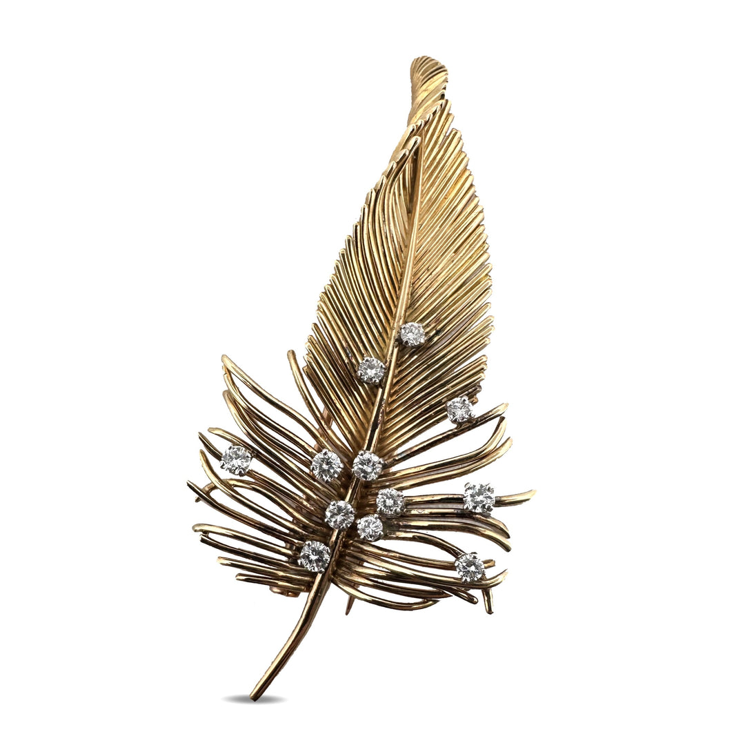 Vintage 0.30ctw Natural Diamond Feather Brooch in 18k Yellow Gold by Boucheron