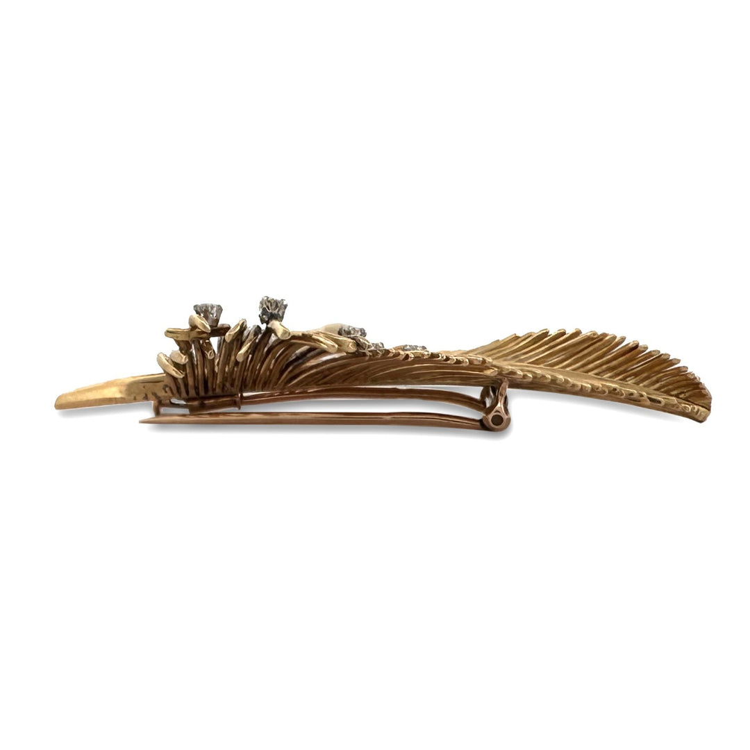 Vintage 0.30ctw Natural Diamond Feather Brooch in 18k Yellow Gold by Boucheron