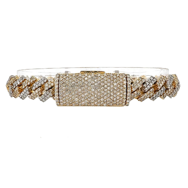 7.50ctw Round Brilliant Natural Diamond Miami Cuban Bracelet in 14k Two-Tone Gold