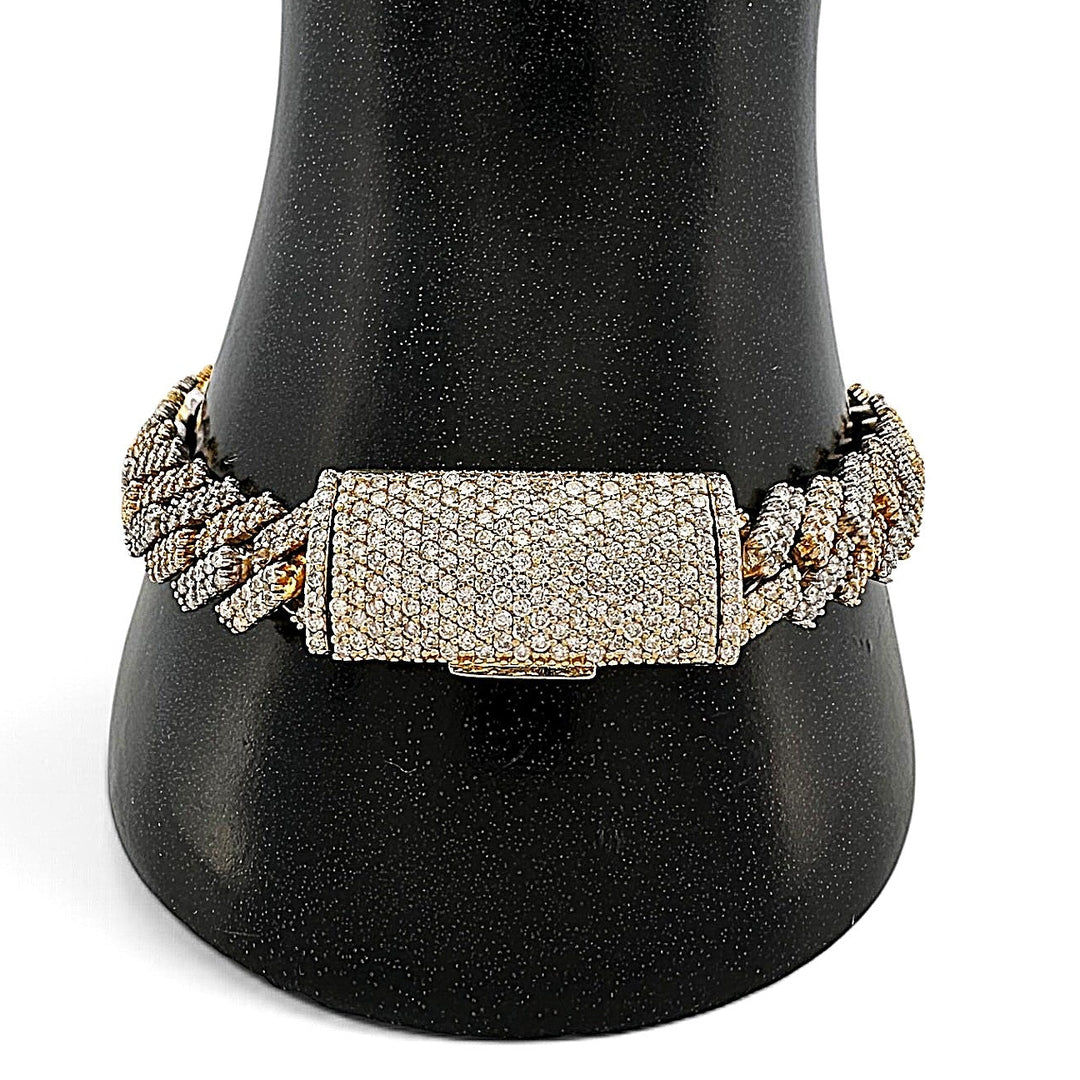 7.50ctw Round Brilliant Natural Diamond Miami Cuban Bracelet in 14k Two-Tone Gold