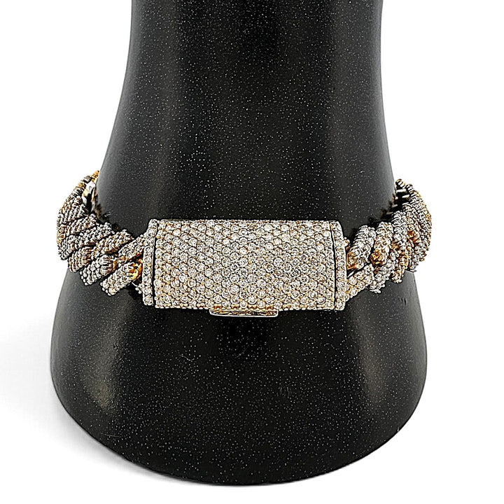 7.50ctw Round Brilliant Natural Diamond Miami Cuban Bracelet in 14k Two-Tone Gold