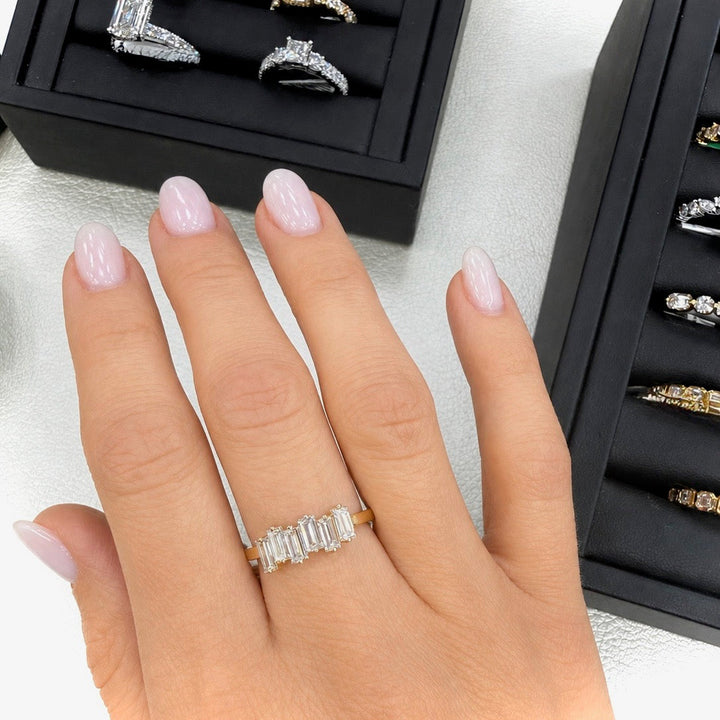 0.89ctw Baguette Cut Lab-Grown Diamond Staggered Band in 14k Gold