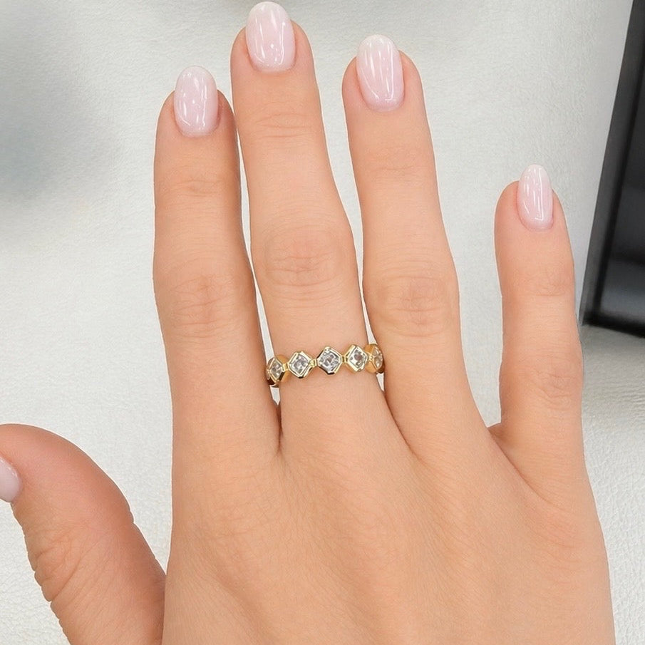 1.70ctw Asscher Cut Lab-Grown Diamond Bezel-Set 7-Stone Stackable Band in 14k Yellow Gold