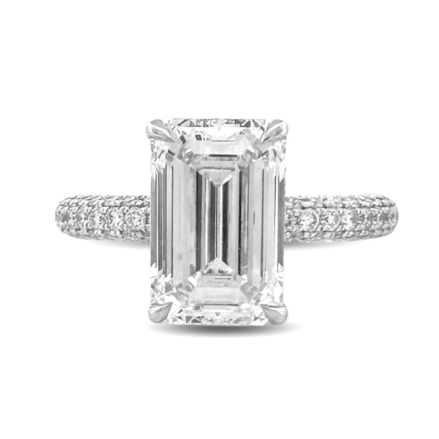 IGI Graded 3.09ct Emerald Cut with Round Brilliant Hidden Halo Lab-Grown Diamond Engagement Ring 14k White Gold