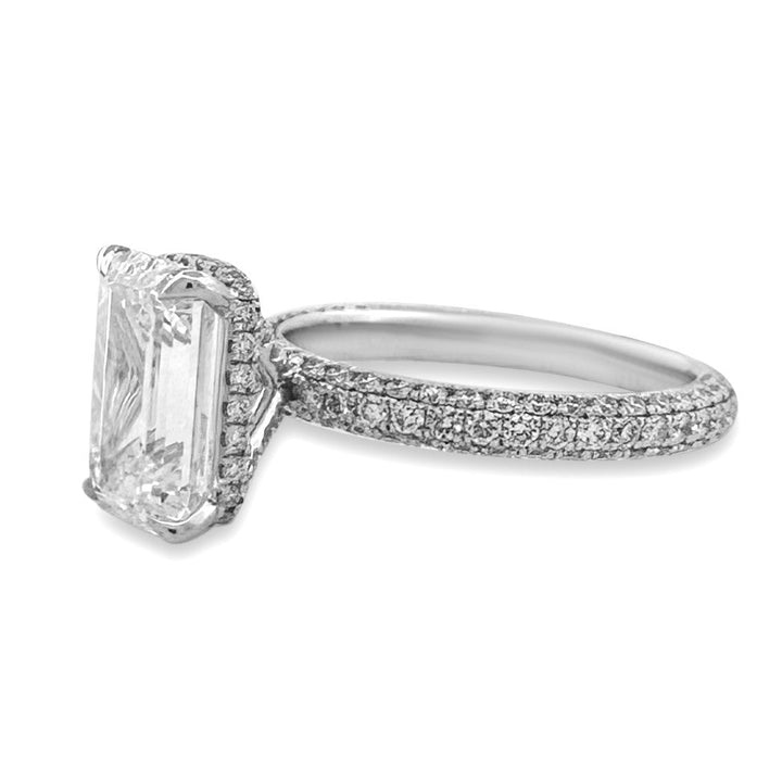 IGI Graded 3.09ct Emerald Cut with Round Brilliant Hidden Halo Lab-Grown Diamond Engagement Ring 14k White Gold
