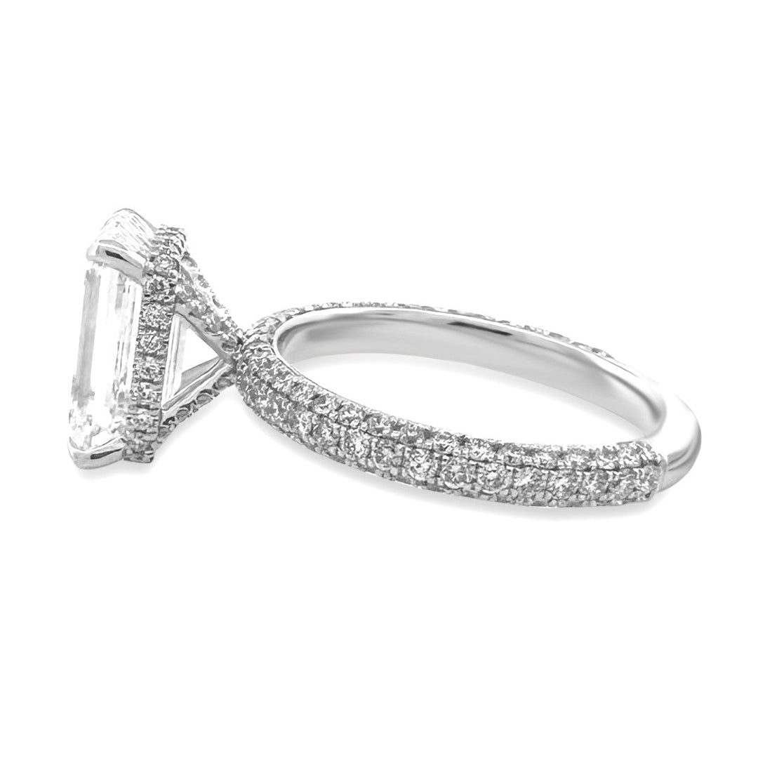 IGI Graded 3.09ct Emerald Cut with Round Brilliant Hidden Halo Lab-Grown Diamond Engagement Ring 14k White Gold