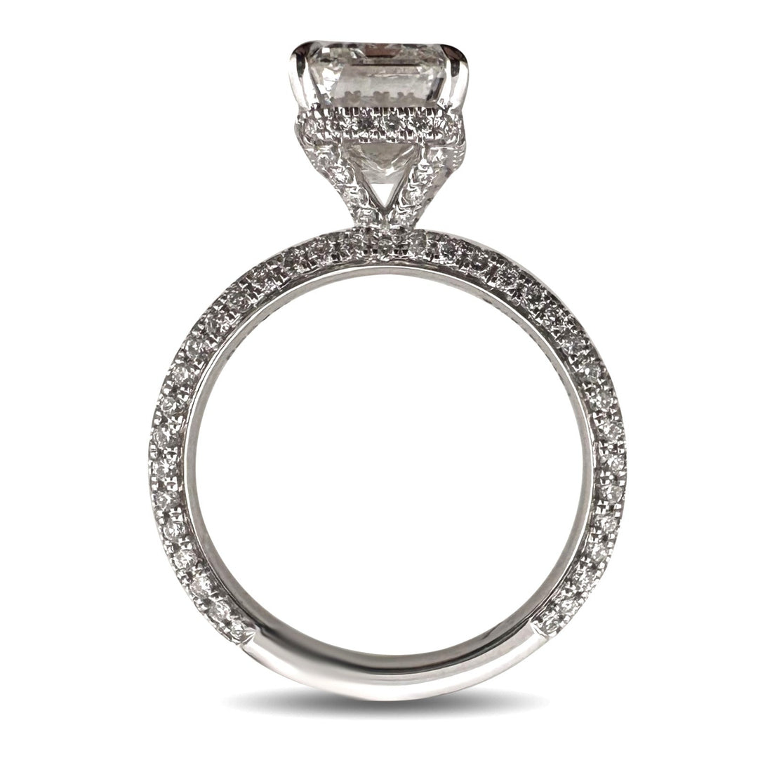 IGI Graded 3.09ct Emerald Cut with Round Brilliant Hidden Halo Lab-Grown Diamond Engagement Ring 14k White Gold