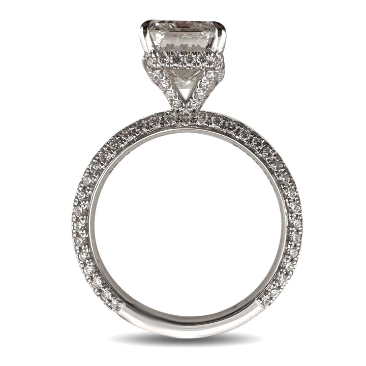 IGI Graded 3.09ct Emerald Cut with Round Brilliant Hidden Halo Lab-Grown Diamond Engagement Ring 14k White Gold
