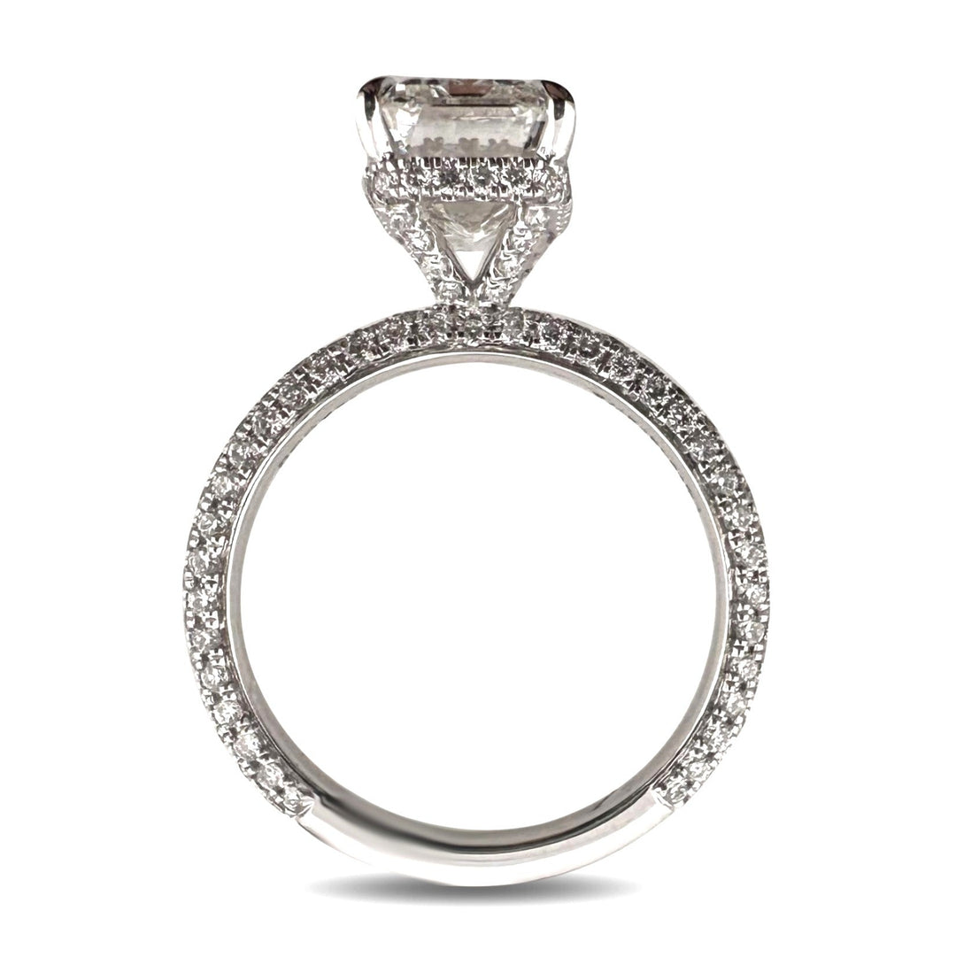 IGI Graded 3ct Emerald Cut with Round Brilliant Hidden Halo Lab-Grown Diamond Engagement Ring 14k White Gold