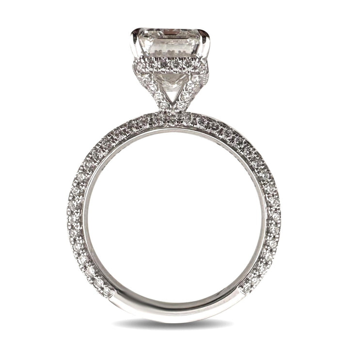 IGI Graded 3ct Emerald Cut with Round Brilliant Hidden Halo Lab-Grown Diamond Engagement Ring 14k White Gold