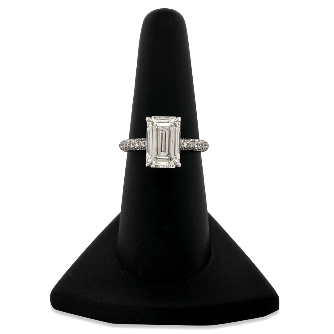 IGI Graded 3.09ct Emerald Cut with Round Brilliant Hidden Halo Lab-Grown Diamond Engagement Ring 14k White Gold