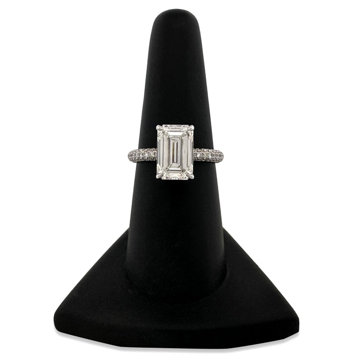 IGI Graded 3.09ct Emerald Cut with Round Brilliant Hidden Halo Lab-Grown Diamond Engagement Ring 14k White Gold