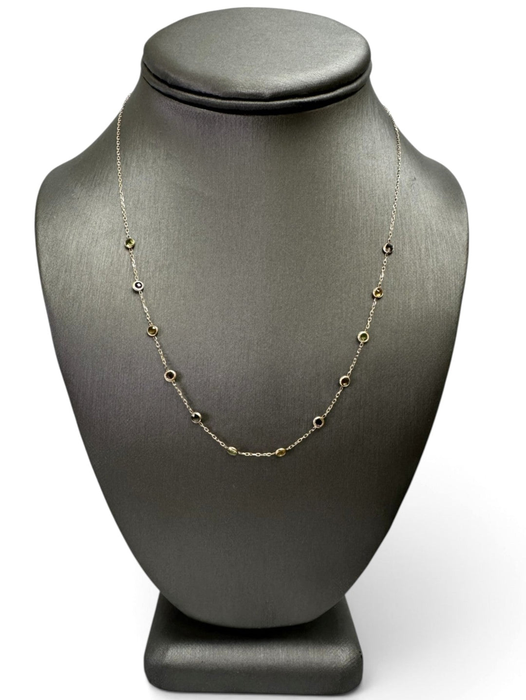 Round Multi-Gemstone by the Yard Station Necklace in 14k Yellow Gold