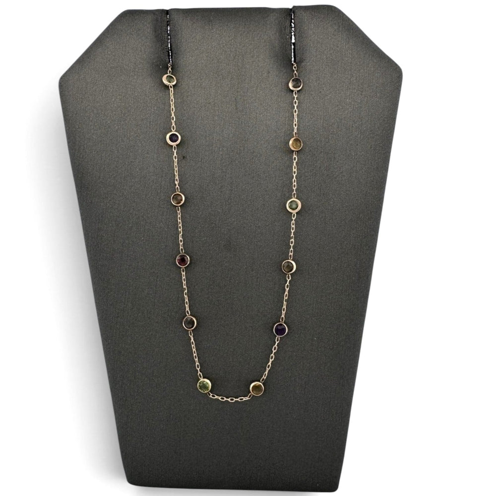 Round Multi-Gemstone by the Yard Station Necklace in 14k Yellow Gold