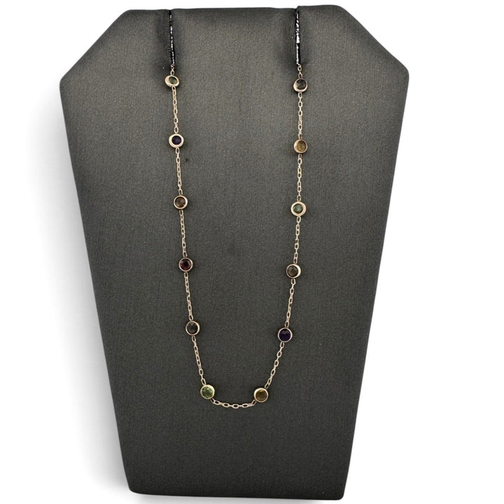 Round Multi-Gemstone by the Yard Station Necklace in 14k Yellow Gold
