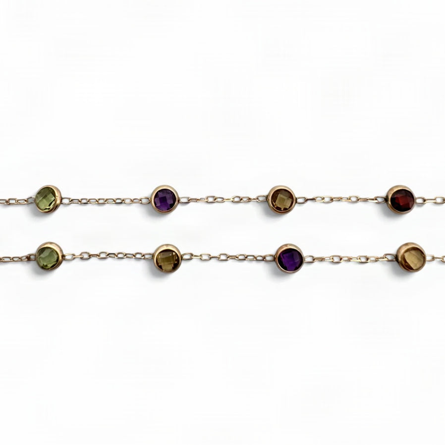 Round Multi-Gemstone by the Yard Station Necklace in 14k Yellow Gold