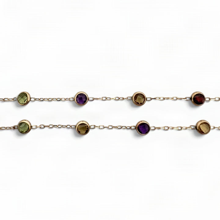 Round Multi-Gemstone by the Yard Station Necklace in 14k Yellow Gold