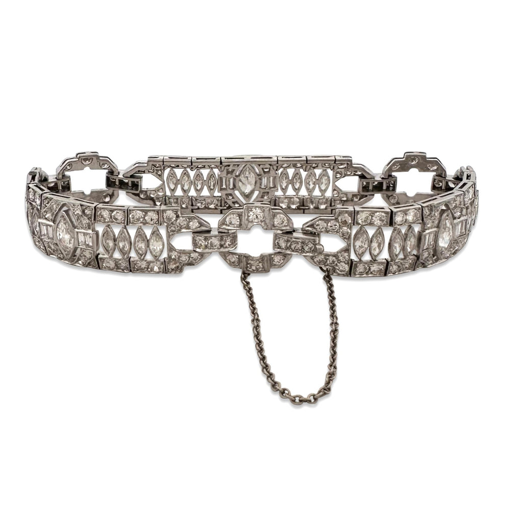 Art Deco Marquise, Old European & Baguette Natural Diamond Bracelet in Platinum