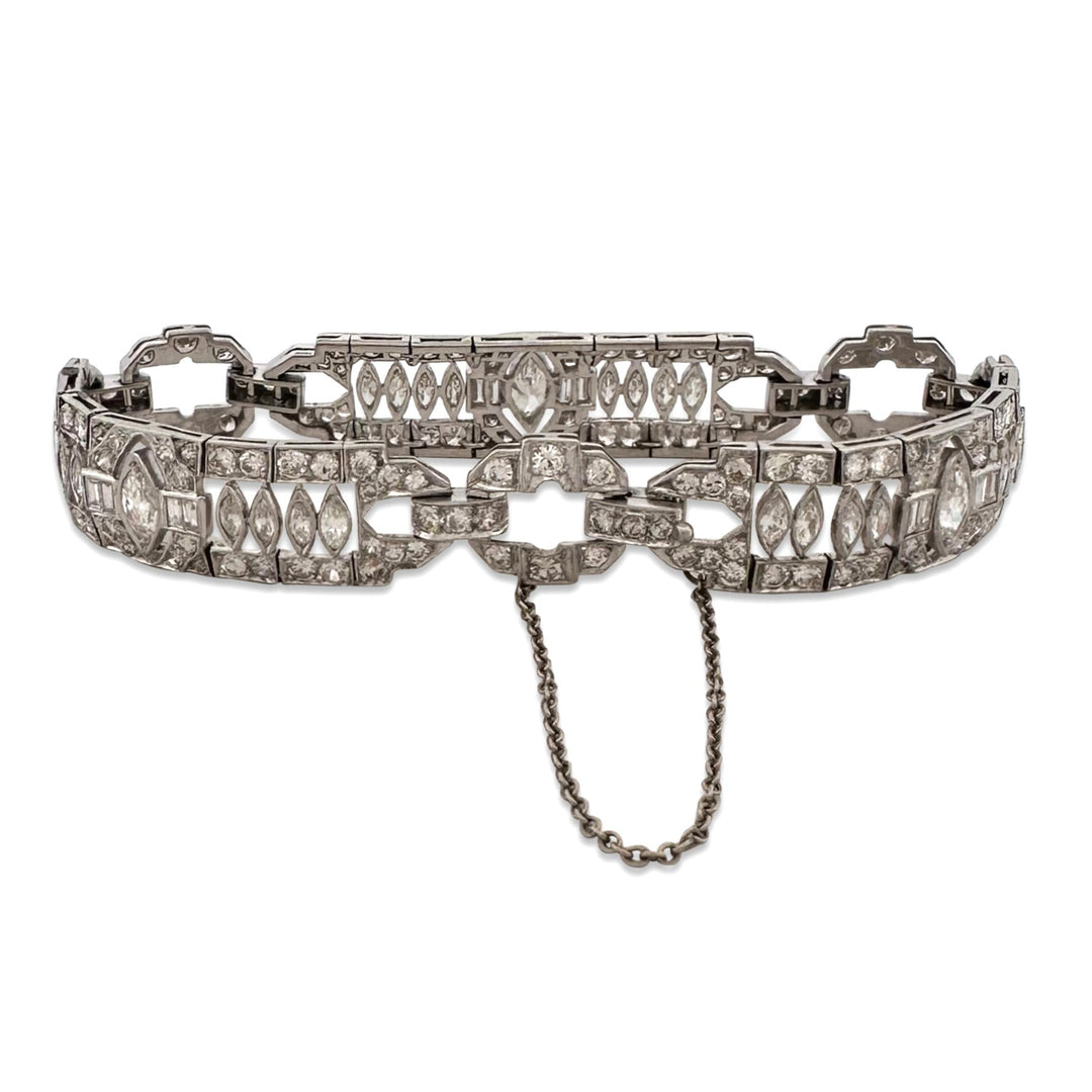 Art Deco Marquise, Old European & Baguette Natural Diamond Bracelet in Platinum