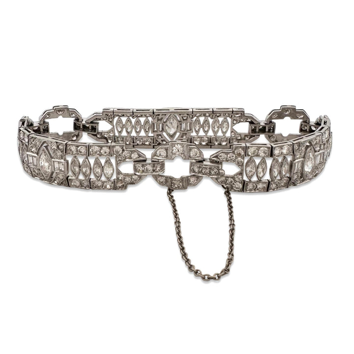 Art Deco Marquise, Old European & Baguette Natural Diamond Bracelet in Platinum
