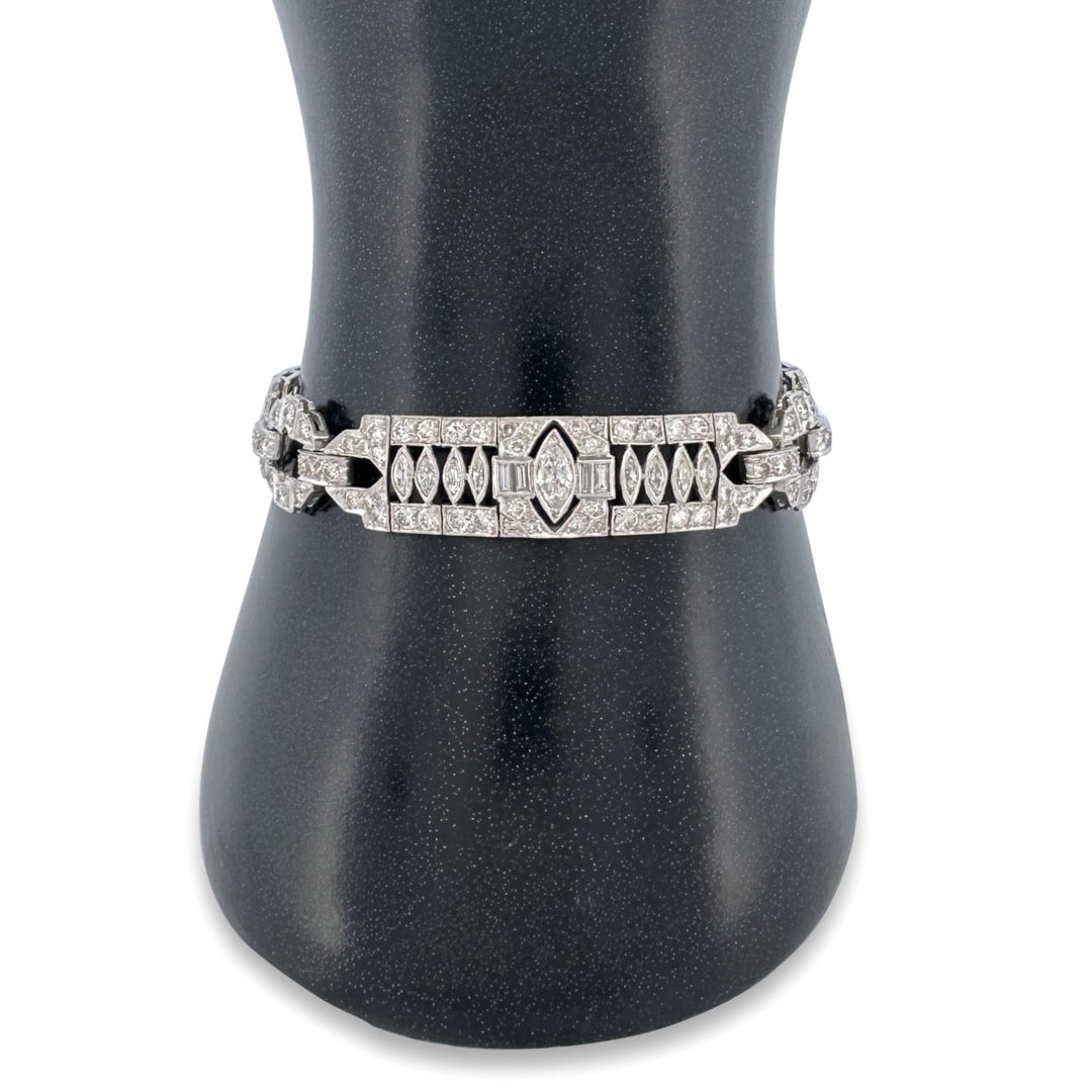 Art Deco Marquise, Old European & Baguette Natural Diamond Bracelet in Platinum