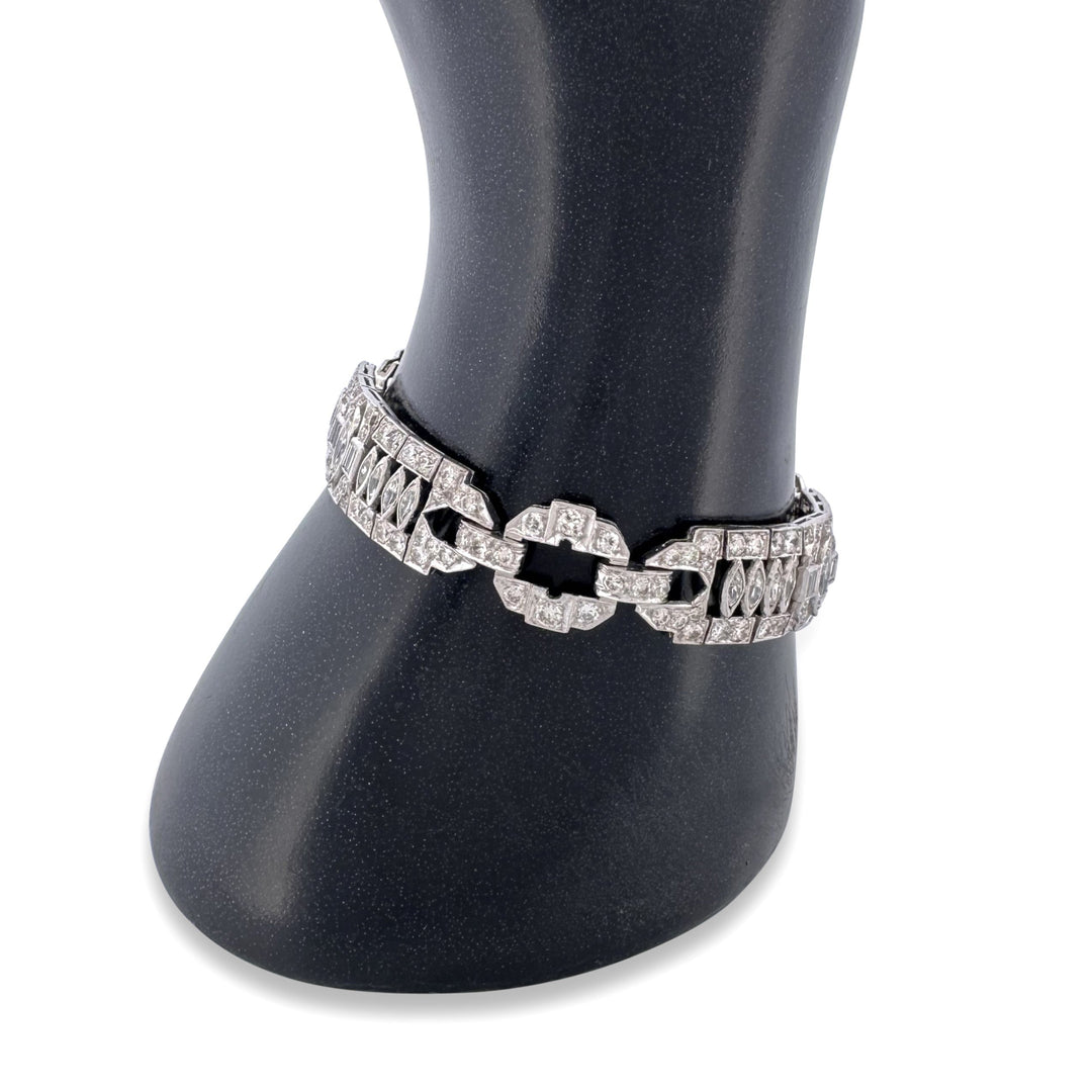 Art Deco Marquise, Old European & Baguette Natural Diamond Bracelet in Platinum
