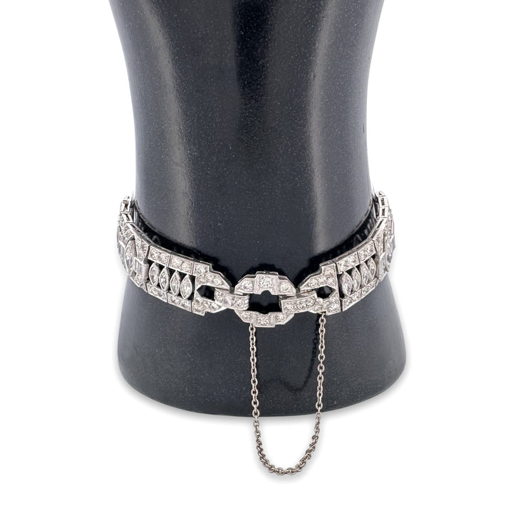Art Deco Marquise, Old European & Baguette Natural Diamond Bracelet in Platinum