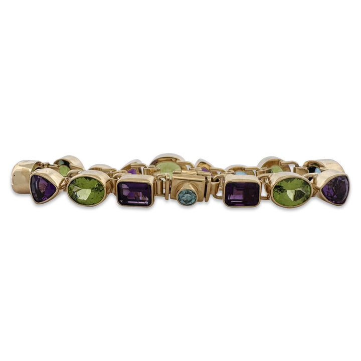 Peridot, Amethyst and Blue Topaz Bezel-Set Link Bracelet in 18k Yellow Gold