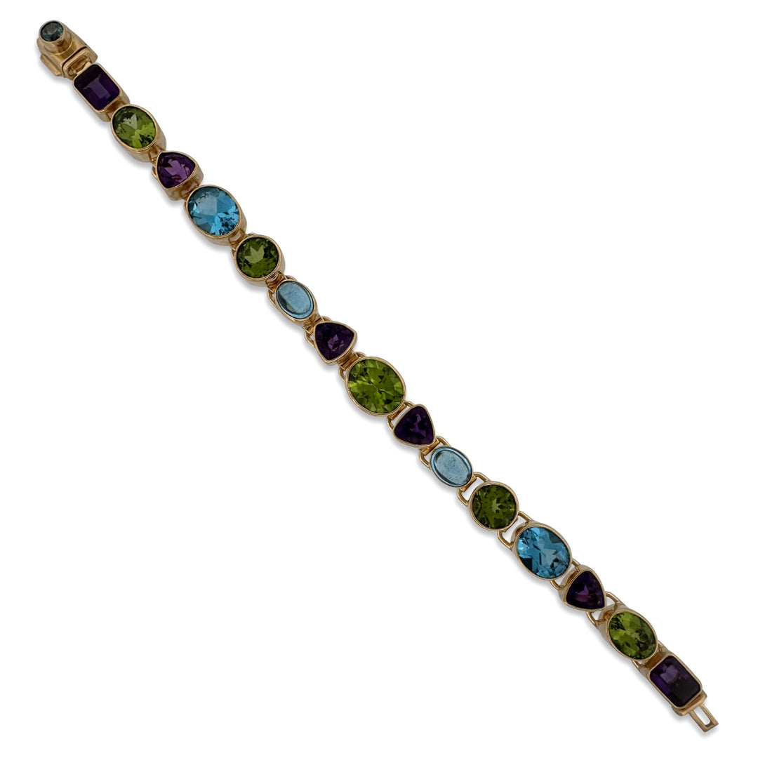 Peridot, Amethyst and Blue Topaz Bezel-Set Link Bracelet in 18k Yellow Gold