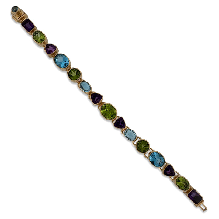 Peridot, Amethyst and Blue Topaz Bezel-Set Link Bracelet in 18k Yellow Gold