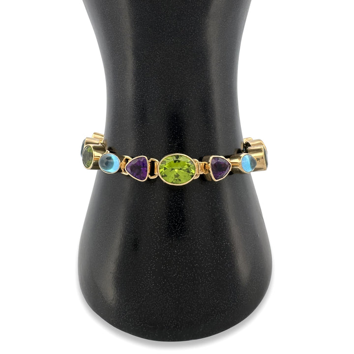 Peridot, Amethyst and Blue Topaz Bezel-Set Link Bracelet in 18k Yellow Gold