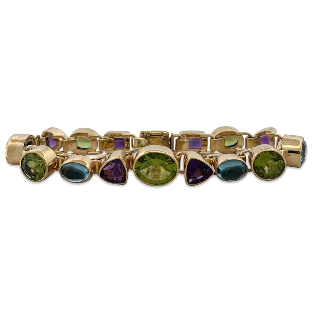 Peridot, Amethyst and Blue Topaz Bezel-Set Link Bracelet in 18k Yellow Gold