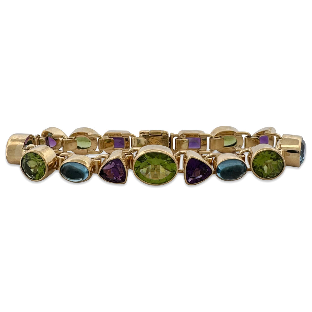 Peridot, Amethyst and Blue Topaz Bezel-Set Link Bracelet in 18k Yellow Gold