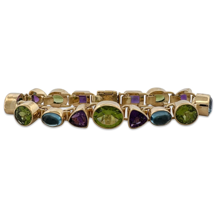 Peridot, Amethyst and Blue Topaz Bezel-Set Link Bracelet in 18k Yellow Gold