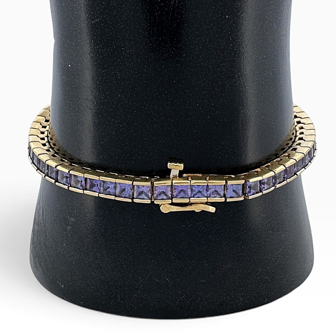 Princess Cut Tanzanite Tennis Bracelet in 18k Yellow Gold