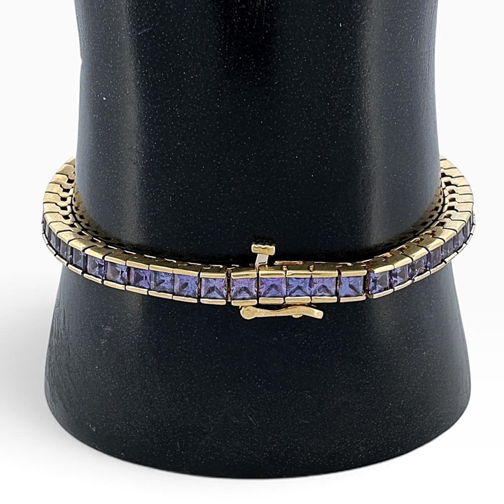 Princess Cut Tanzanite Tennis Bracelet in 18k Yellow Gold
