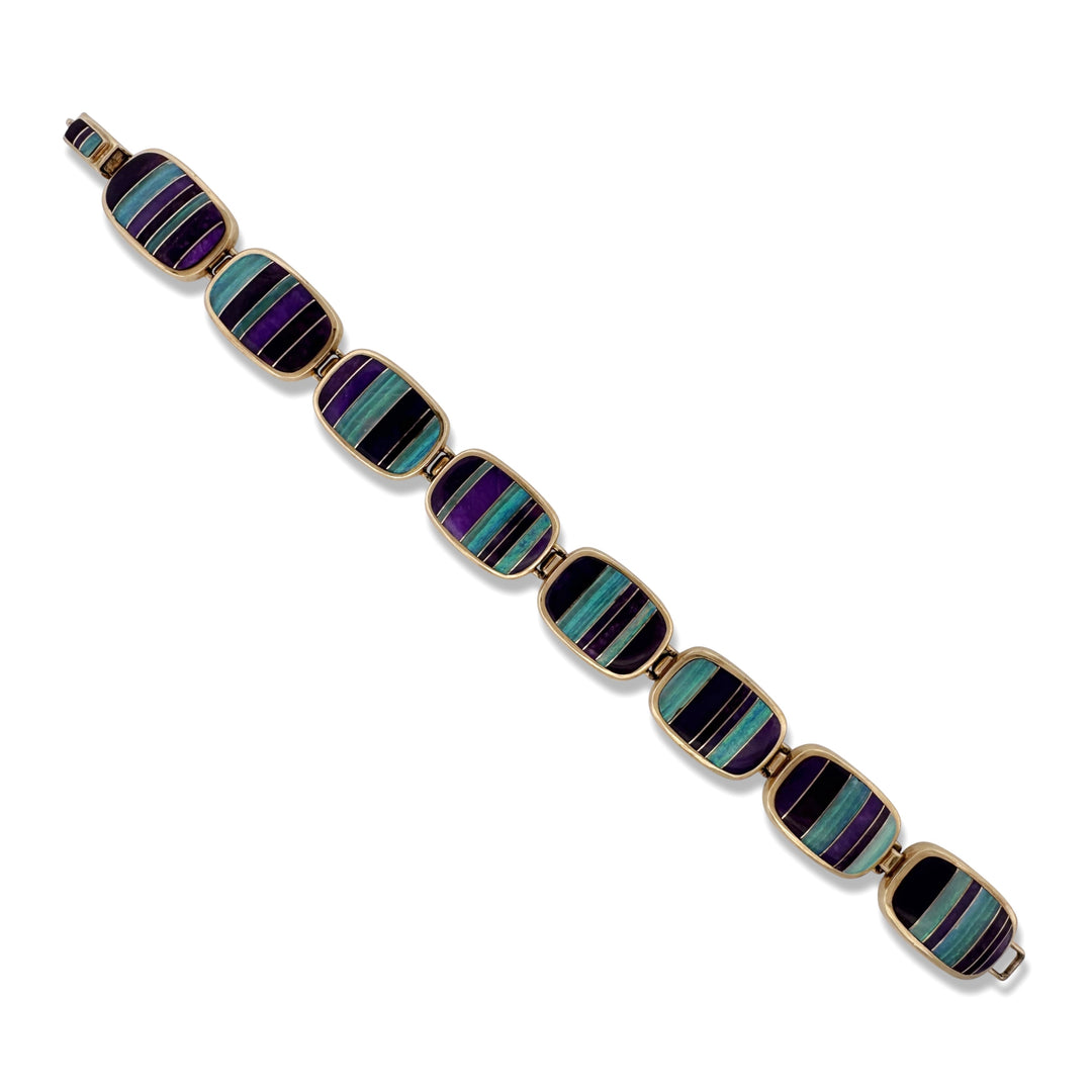 Opal and Sugilite Inlay Link Bracelet in 18kt Yellow Gold