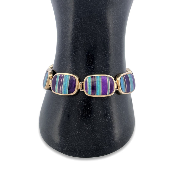 Opal and Sugilite Inlay Link Bracelet in 18kt Yellow Gold