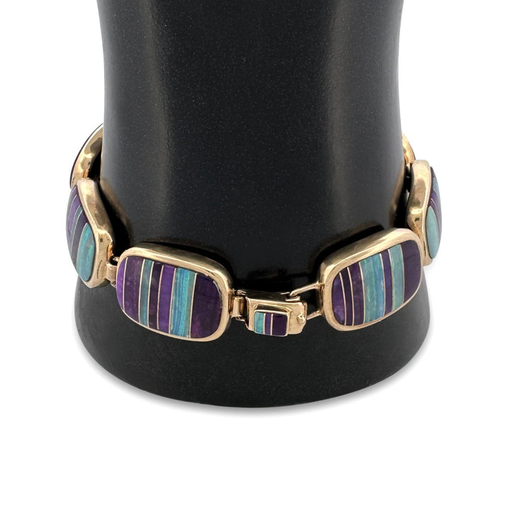 Opal and Sugilite Inlay Link Bracelet in 18kt Yellow Gold