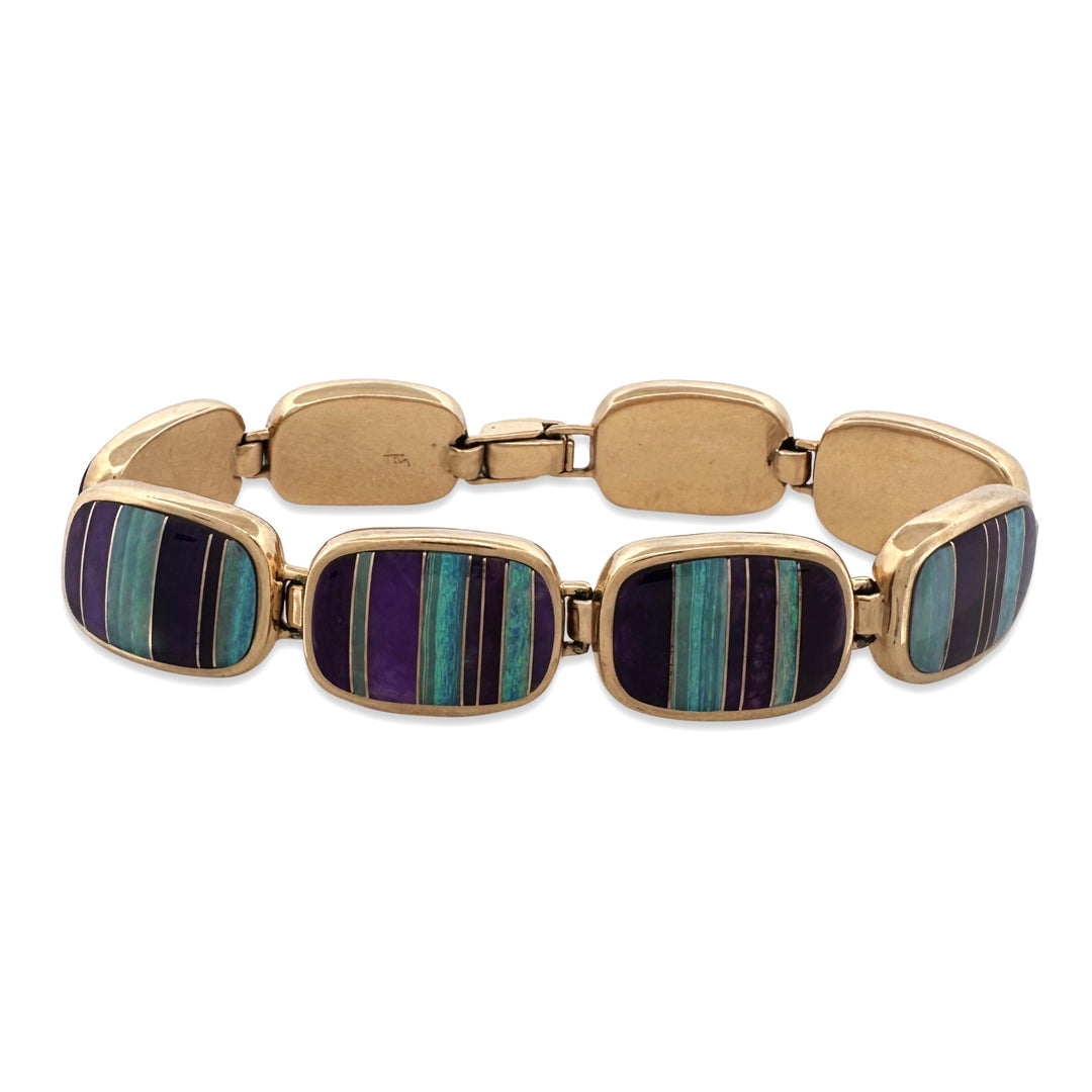 Opal and Sugilite Inlay Link Bracelet in 18kt Yellow Gold