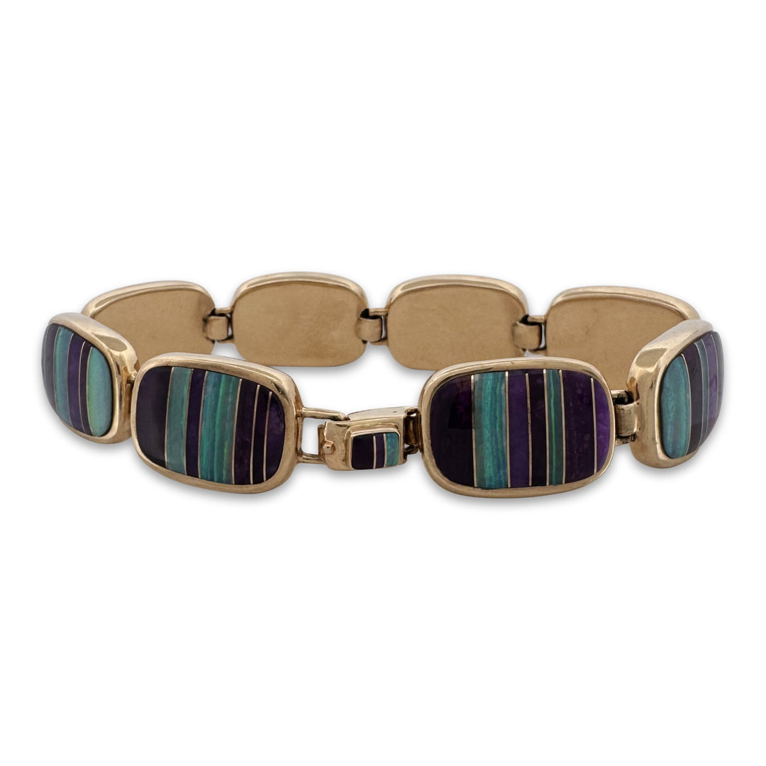 Opal and Sugilite Inlay Link Bracelet in 18kt Yellow Gold