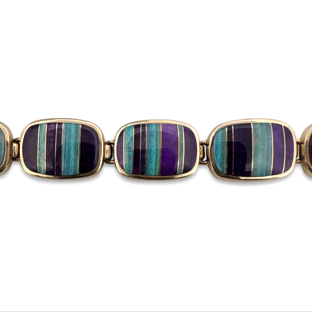 Opal and Sugilite Inlay Link Bracelet in 18kt Yellow Gold