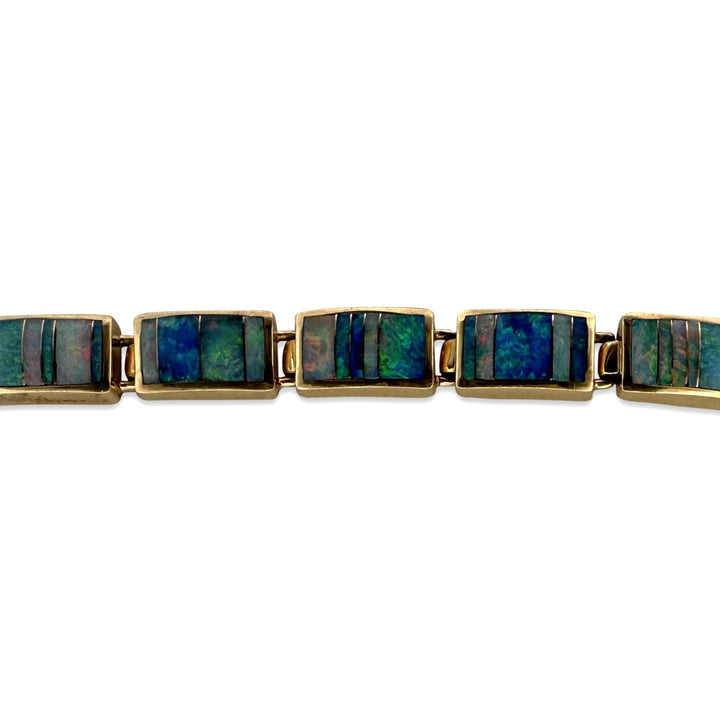 Opal Inlay Rectangular Link Bracelet in 18k Yellow Gold